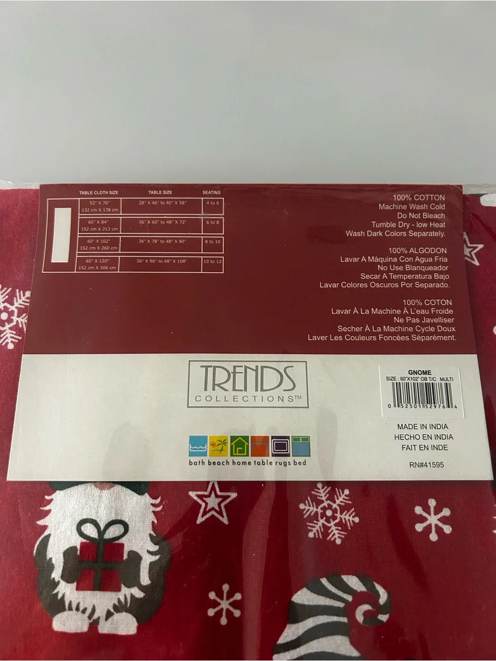NWT Gnome Christmas Tablecloth 60”x102” Oblong 8-10 Seating
